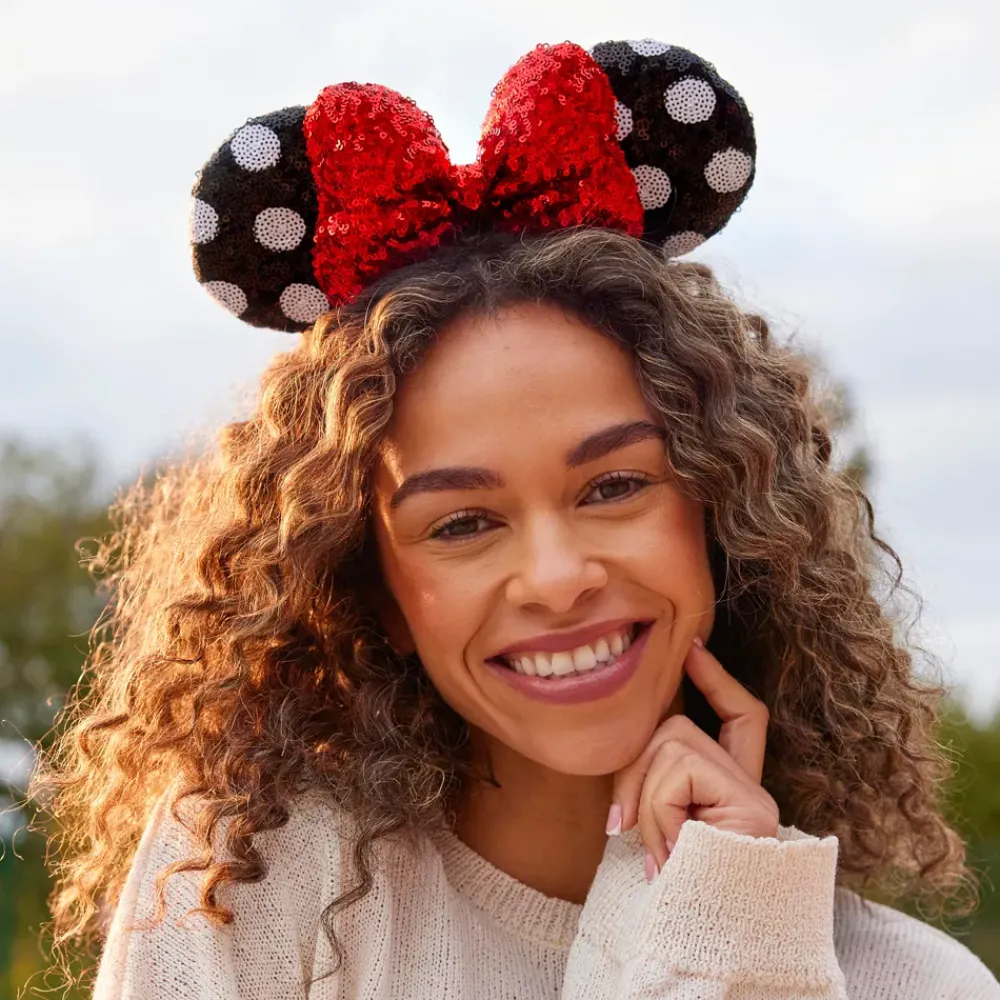 Online Disney Store Walt Disney World Serre-tête à oreilles de Minnie avec sequins rouges, noirs et blancs pour adultes